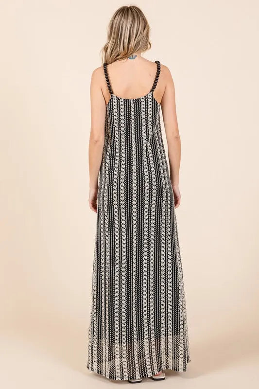 GeeGee Plus Size Striped Scoop Neck Beaded Strap Maxi Cami Dress