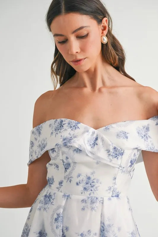 MABLE Floral Printed Off Shoulder Maxi Dress