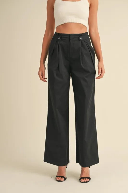 MABLE High Waist Front Pleated Detail Wide Leg Pants