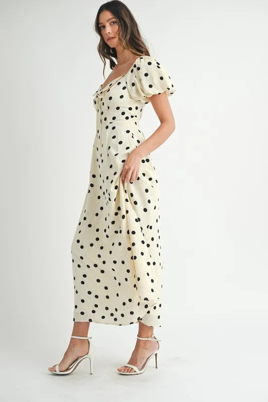 MABLE Polka Dot Puff Sleeve Midi Dress