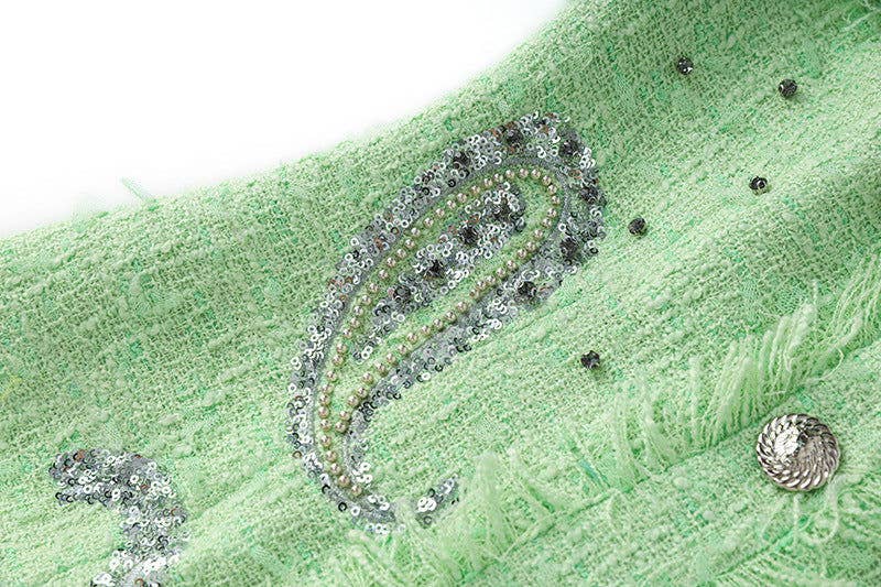 Nadia Mint Halter Tweed Mini Dress