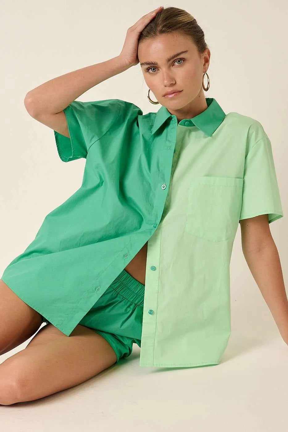 Mittoshop Color Block Short Sleeve Shirt and Shorts Set