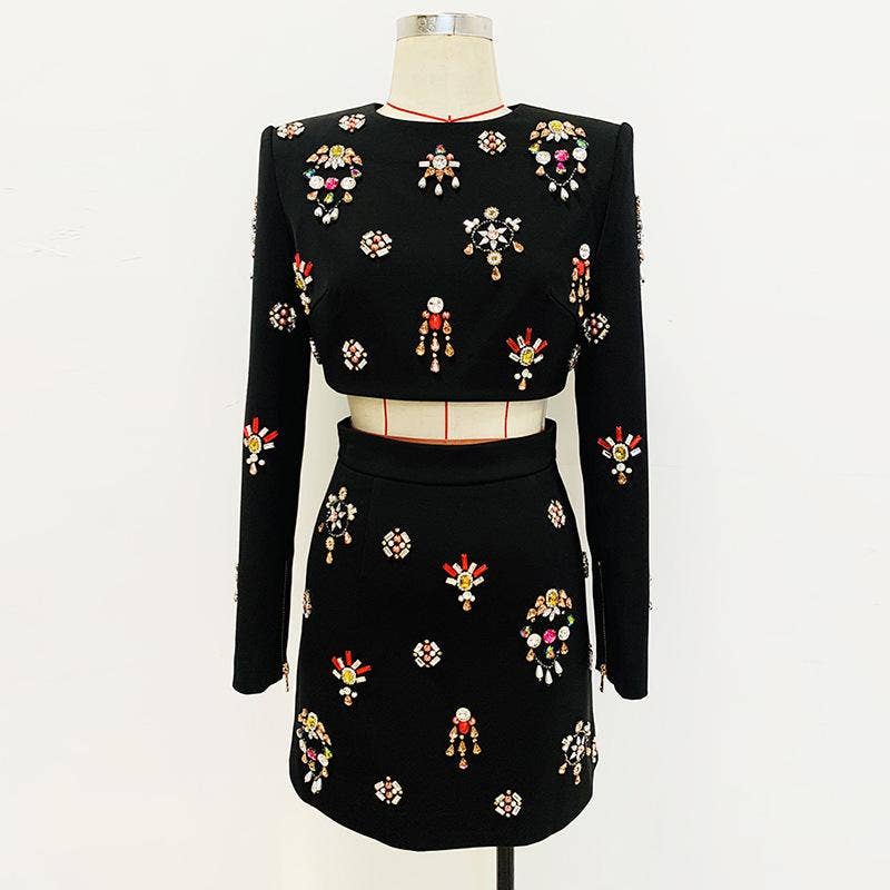 Delaney Black Rhinestone Top and Skirt Two Piece Set