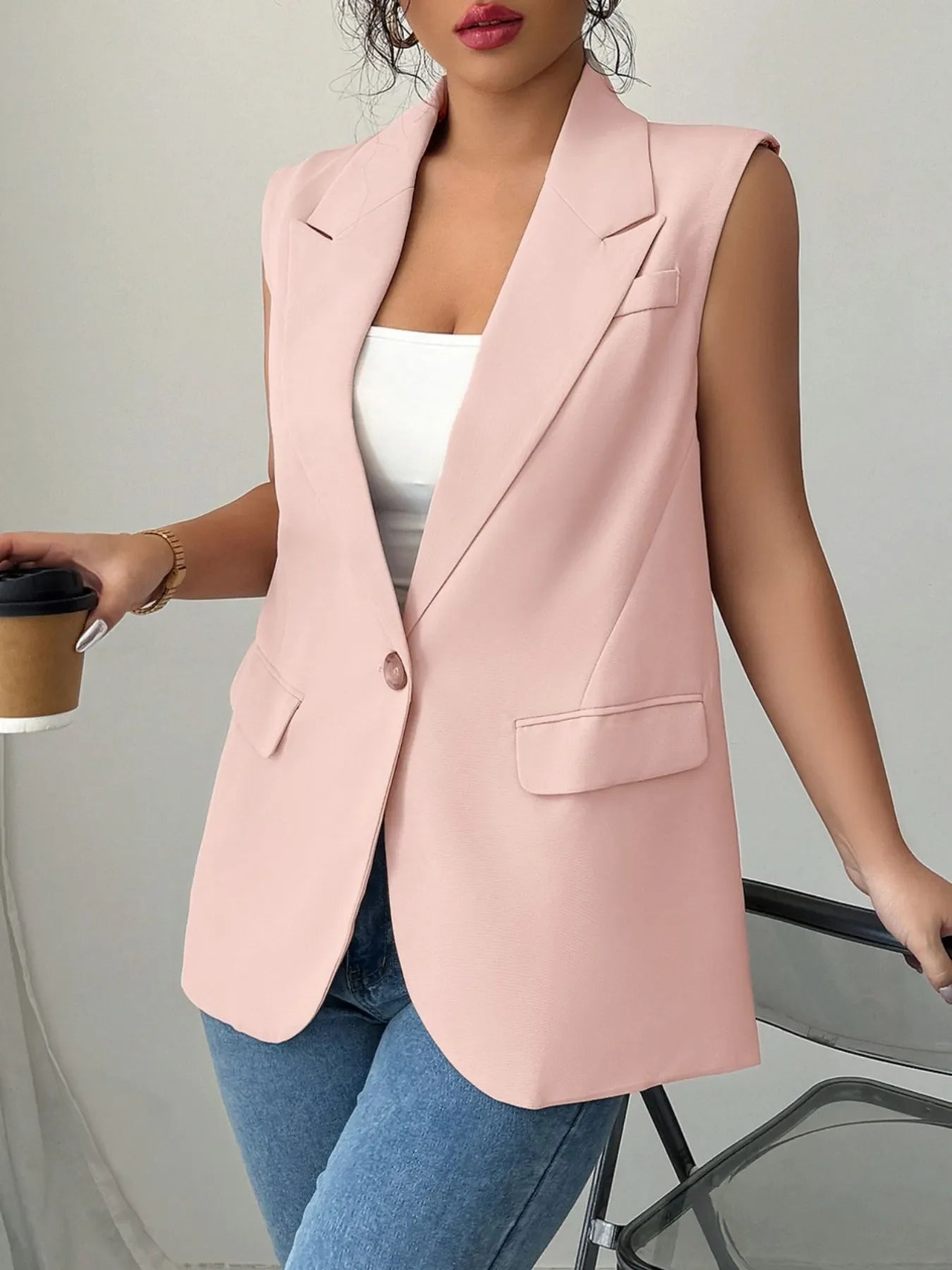 One Button Sleeveless Blazer