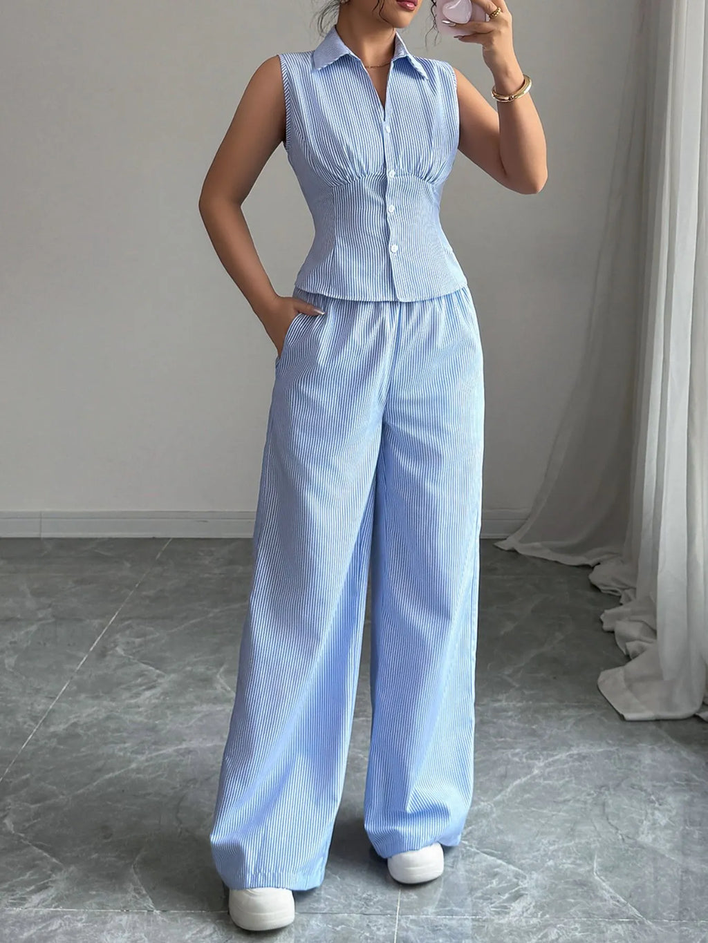 Striped Sleeveless Top and Pants Set