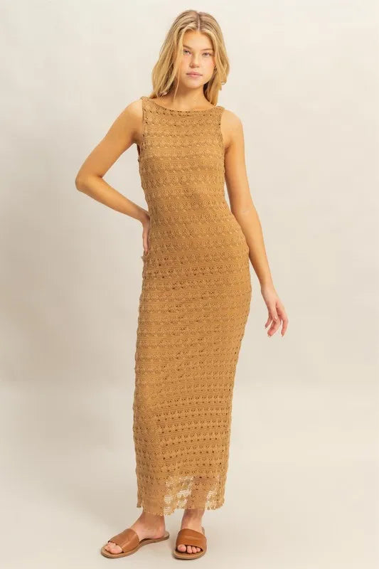 HYFVE Sleeveless Crochet Open Back Maxi Dress
