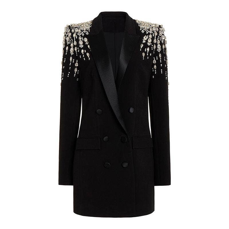 Jade Black Rhinestone Mini Blazer Dress