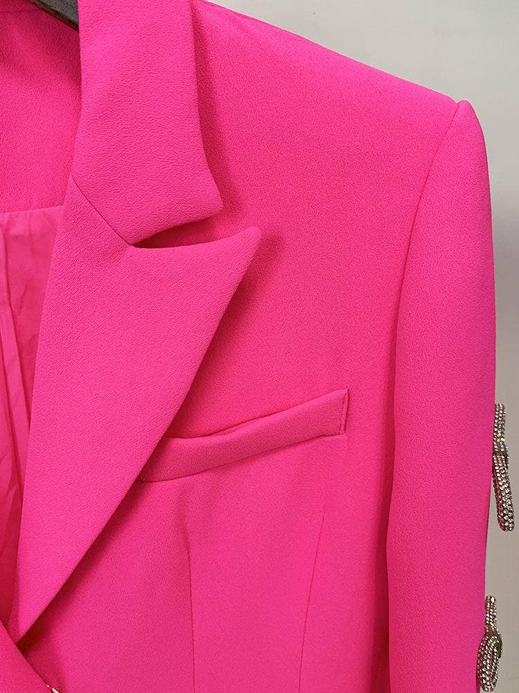 Holly Pink Oversized Blazer with Rhinestone Bowtie and Pearl