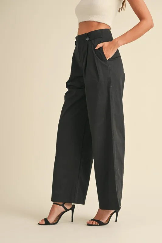 MABLE High Waist Front Pleated Detail Wide Leg Pants