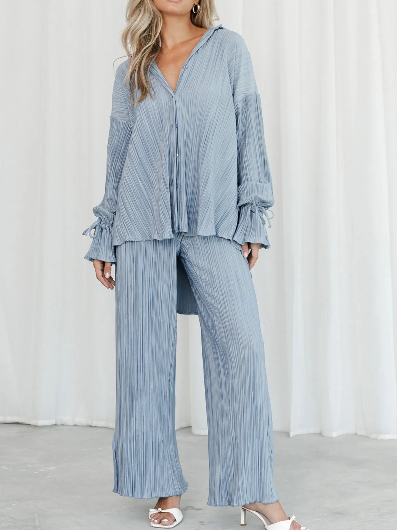 Button Up Long Sleeve Top and Pants Set