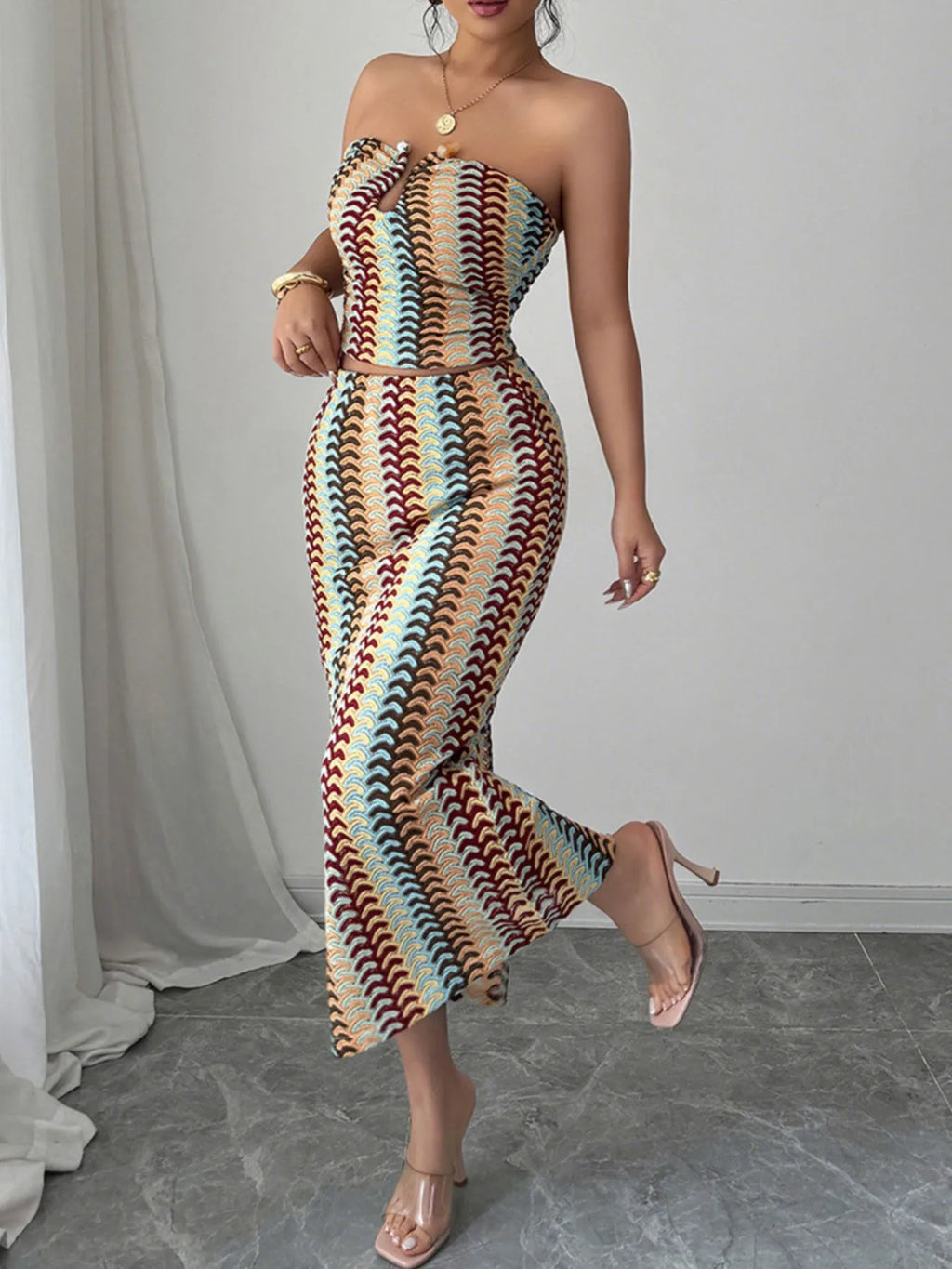 Printed Tube Top and Skirt Set