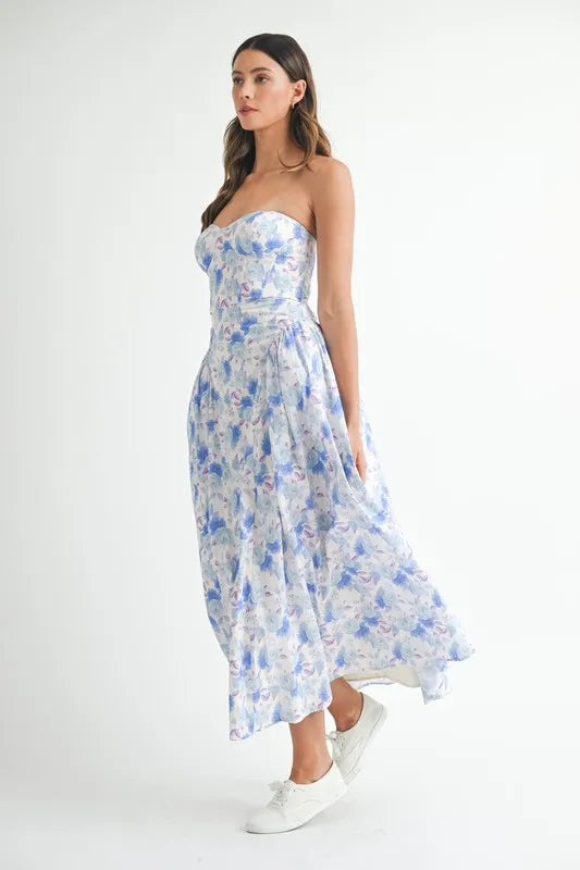 MABLE Sweetheart Neckline Floral Printed Midi Dress