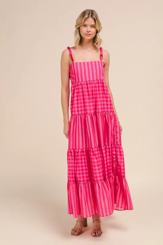 SO ME Stripe Tiered Maxi Dress with Colorful Chain Strap