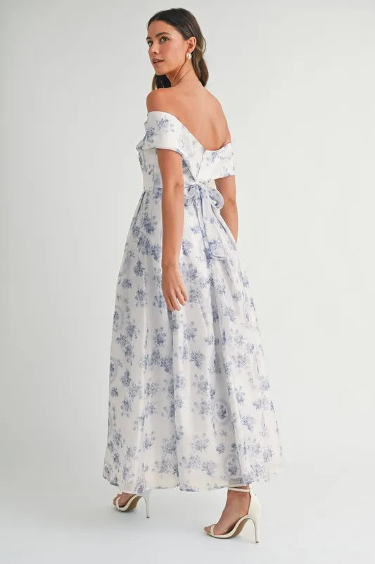 MABLE Floral Printed Off Shoulder Maxi Dress