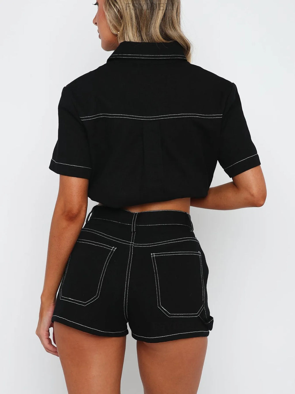 Button Up Short Sleeve Top and Shorts Denim Set