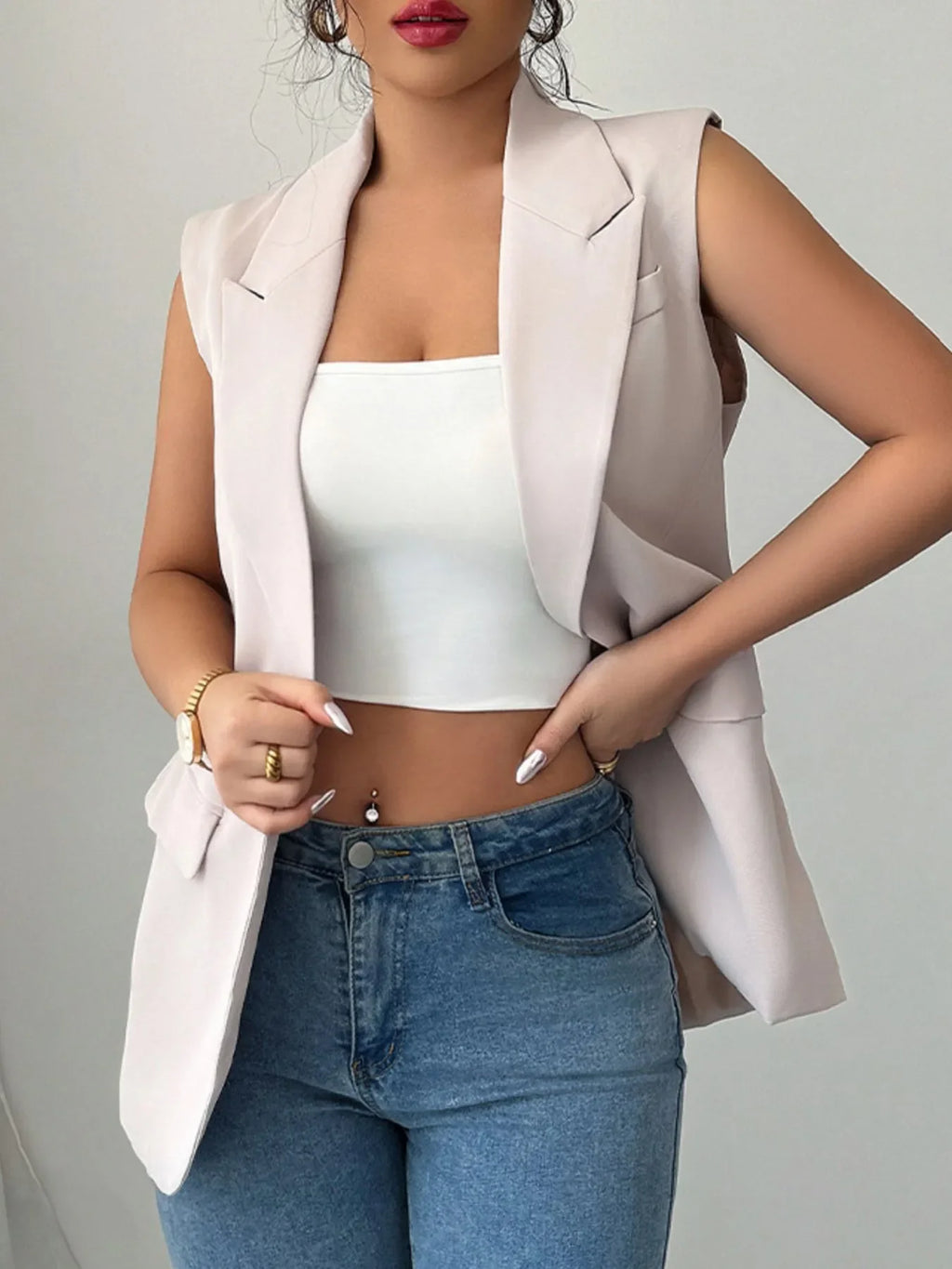 One Button Sleeveless Blazer