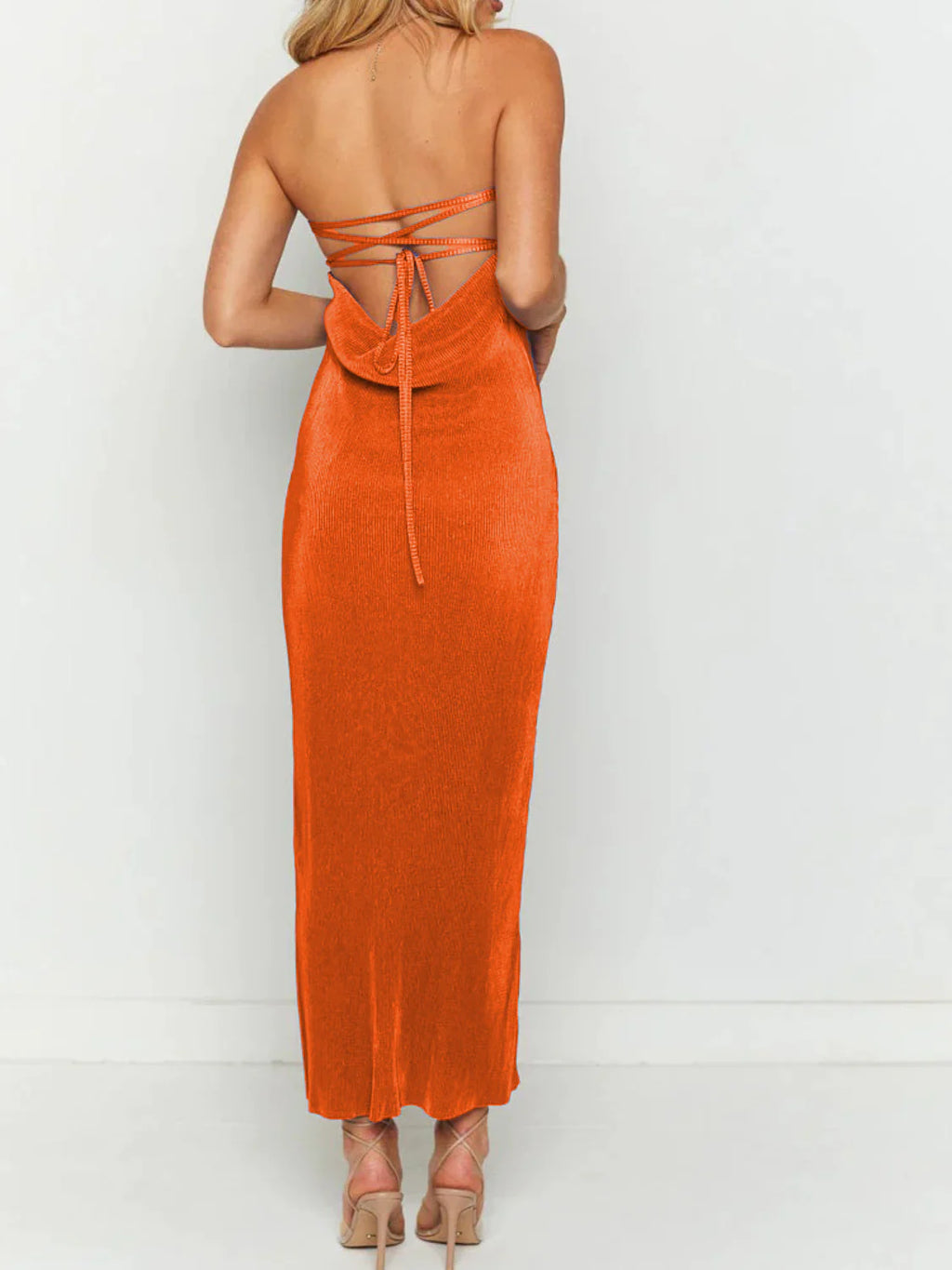 Lace-Up Back Tube Maxi Dress