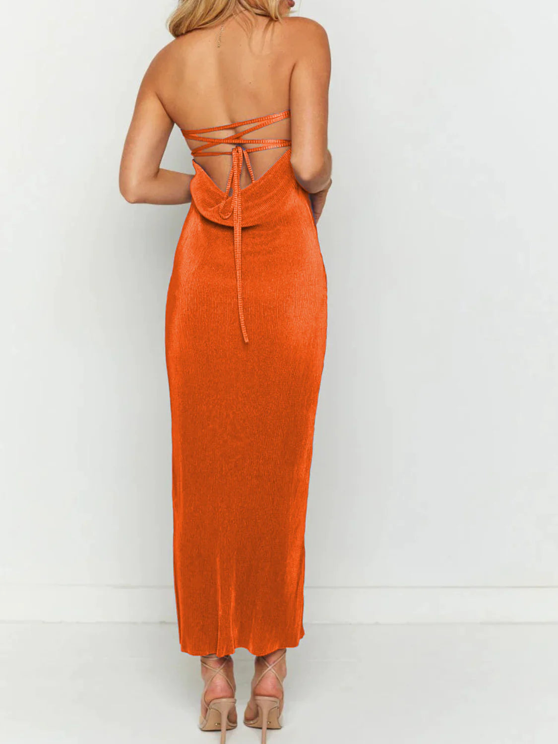 Lace-Up Back Tube Maxi Dress
