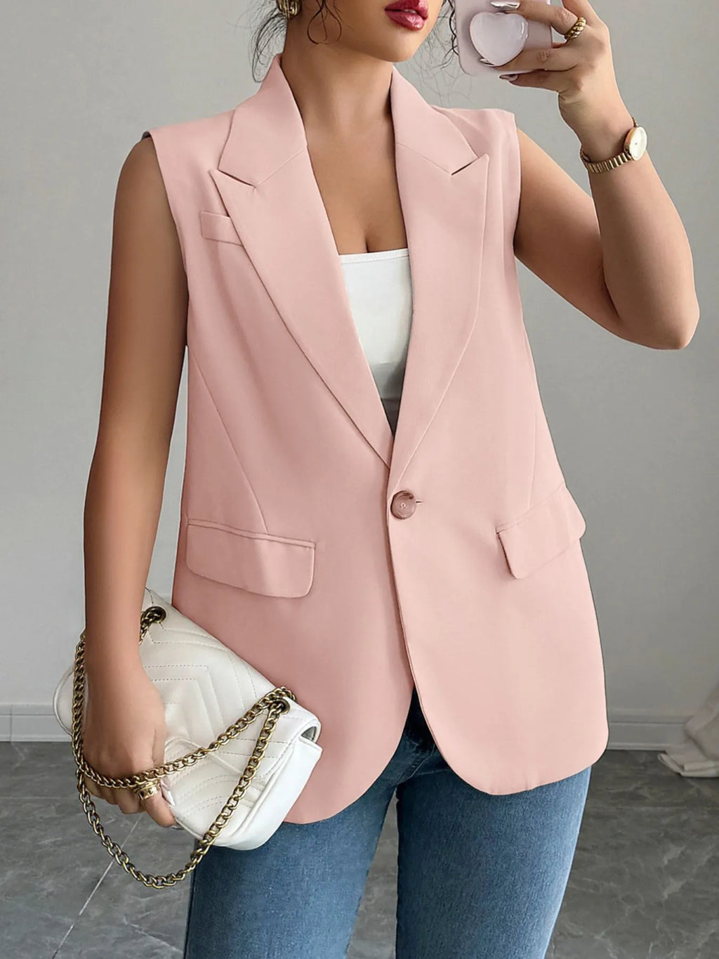 One Button Sleeveless Blazer