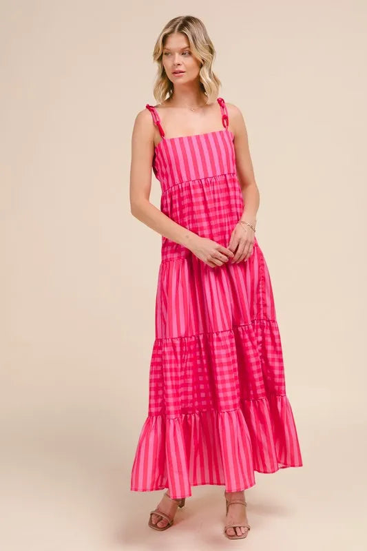 SO ME Stripe Tiered Maxi Dress with Colorful Chain Strap