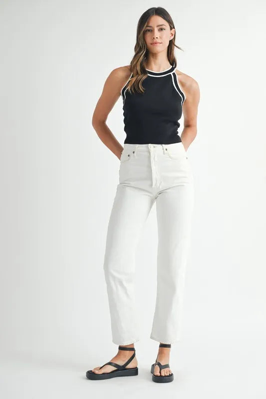 MABLE Contrast Trim Grecian Neck Cropped Tank