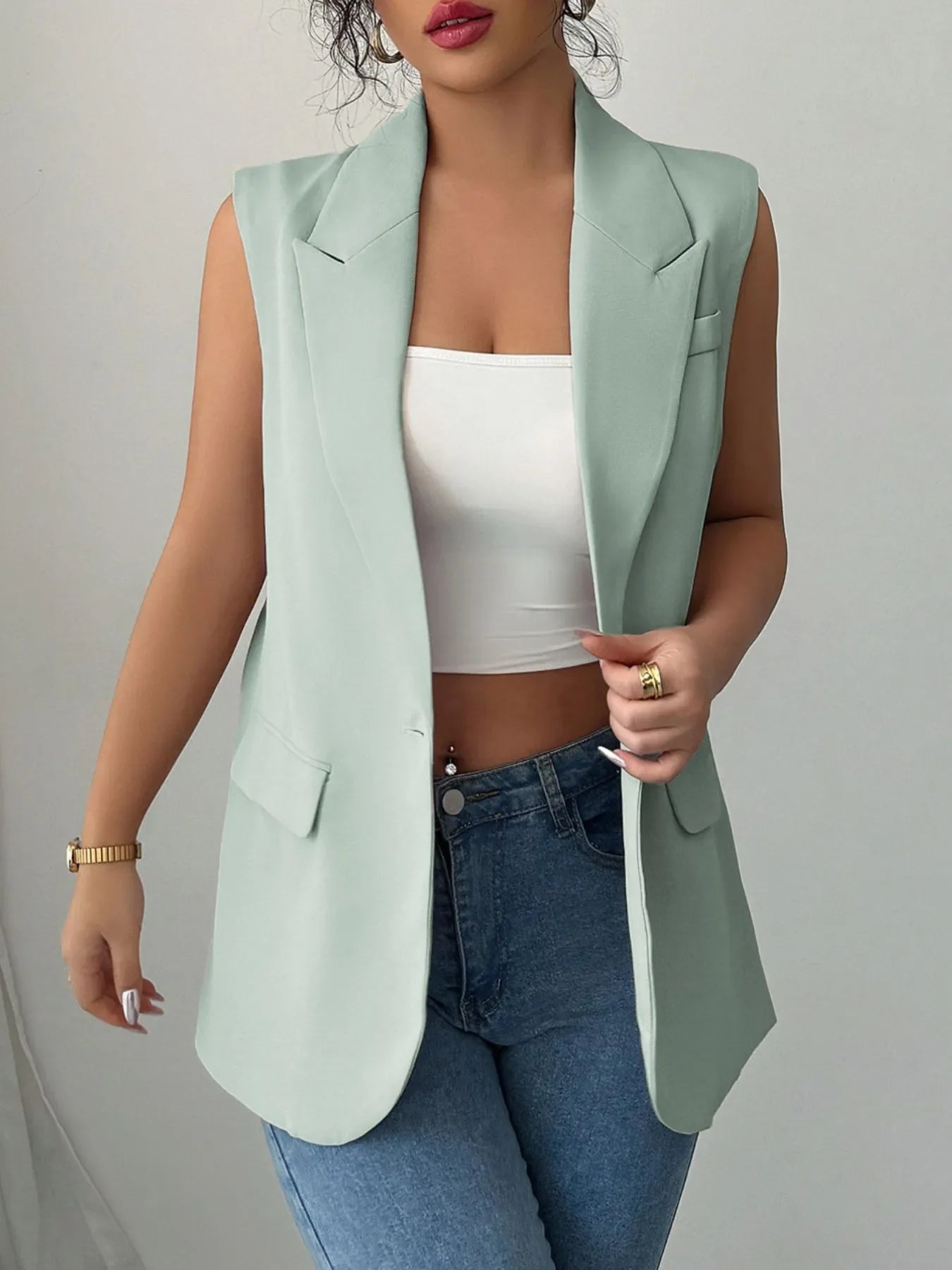 One Button Sleeveless Blazer