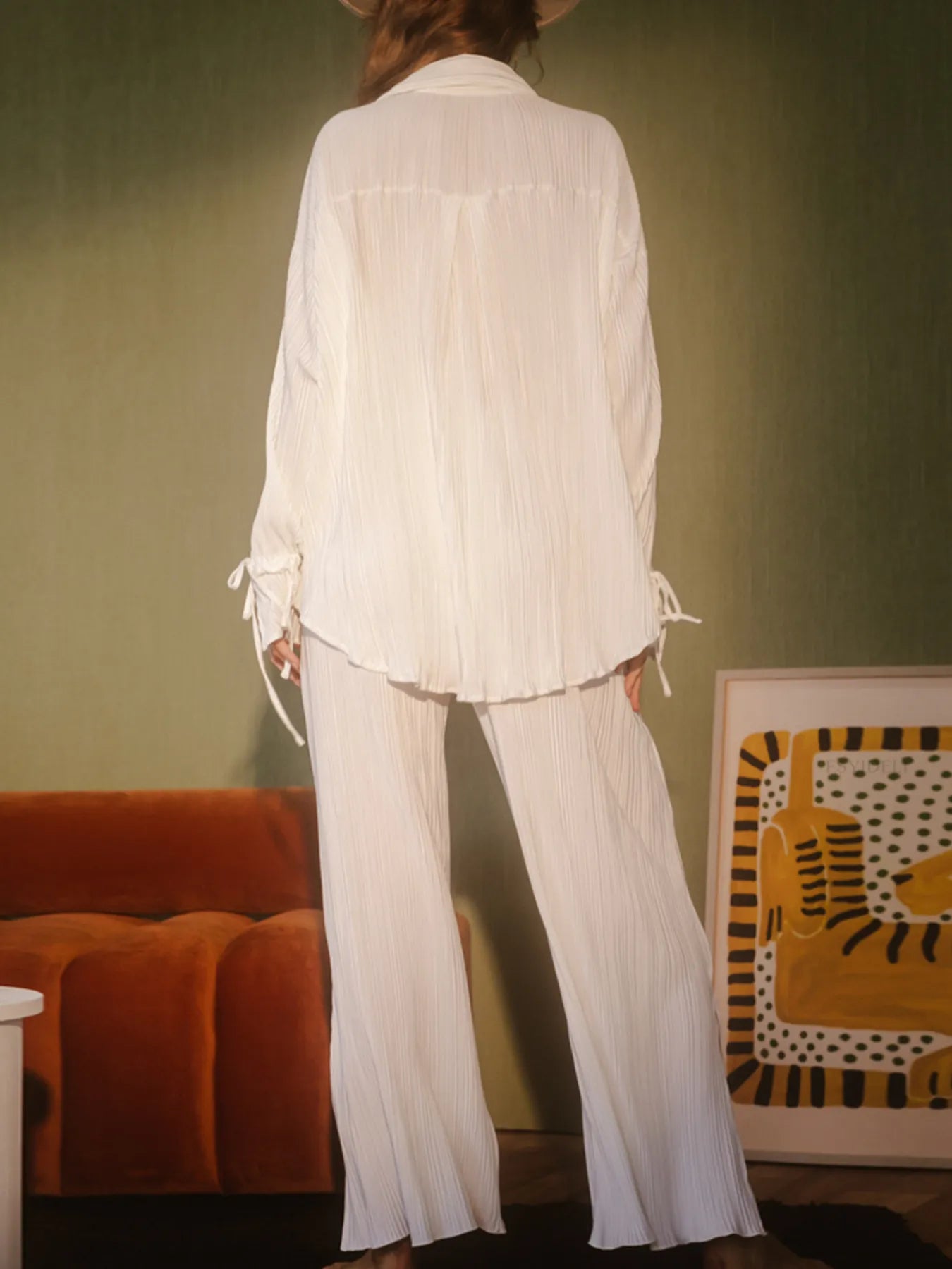 Button Up Long Sleeve Top and Pants Set