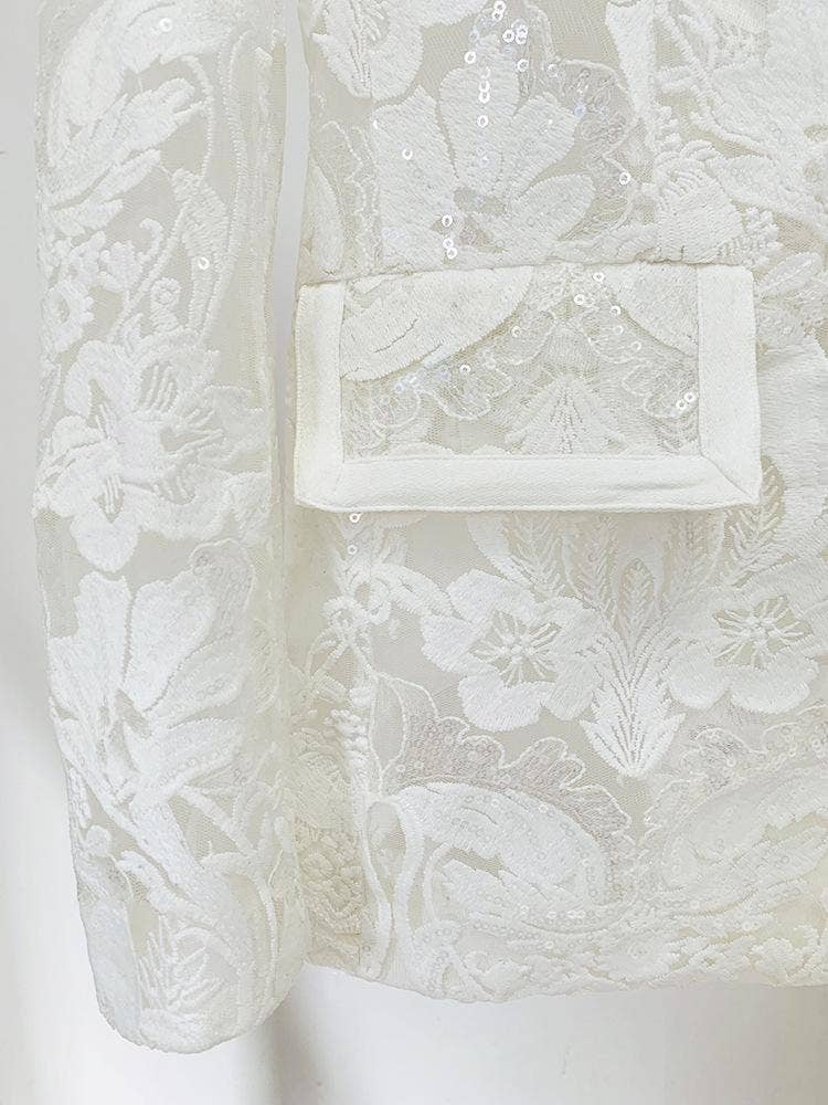 Keira White Lace Blazer and Pant Two Piece Set