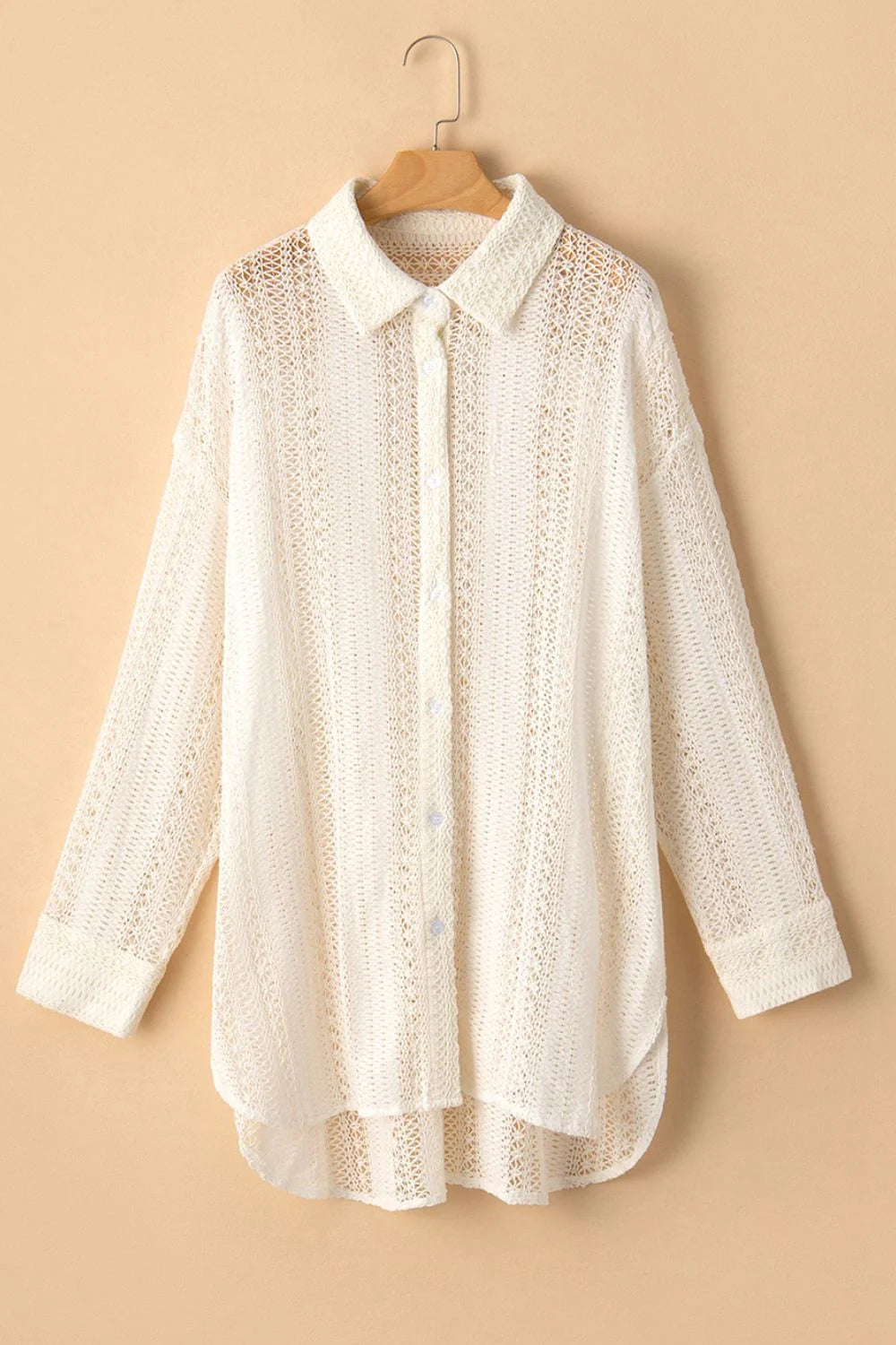 Lace Crochet Collared Neck Oversized Shirt