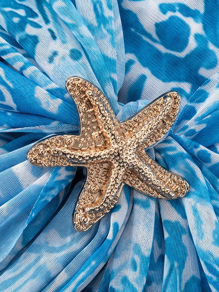 Printed Mock Neck Long Sleeve Mini Dress