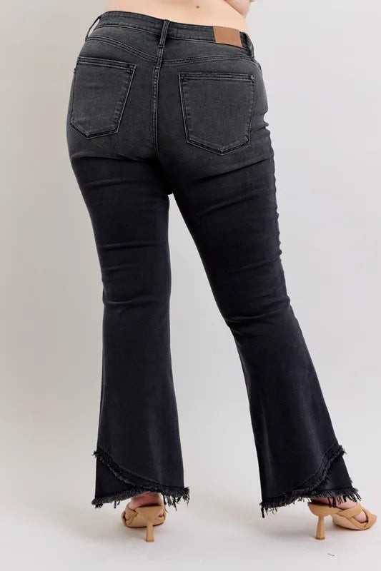 Judy Blue Full Size High Waist Flare W/ Mock Fray Tulip Hem Plus Size