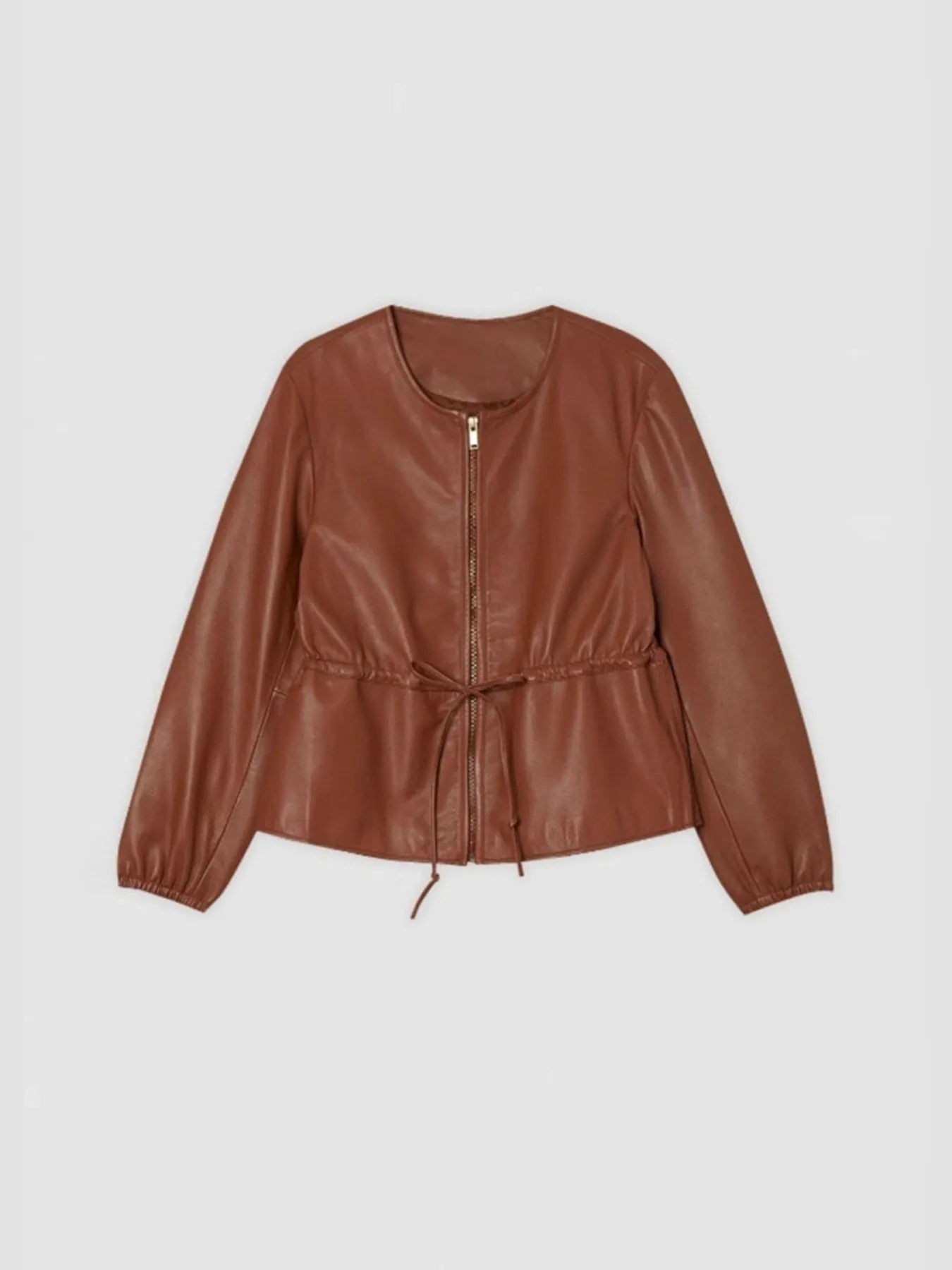Drawstring Zip Up Leather Jacket