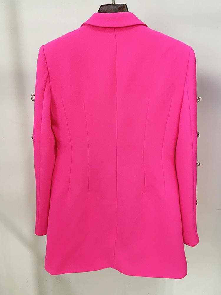 Holly Pink Oversized Blazer with Rhinestone Bowtie and Pearl