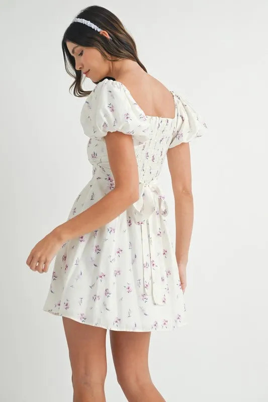 MABLE Floral Print Puff Sleeve Mini Dress