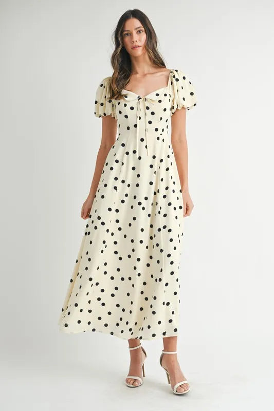 MABLE Polka Dot Puff Sleeve Midi Dress