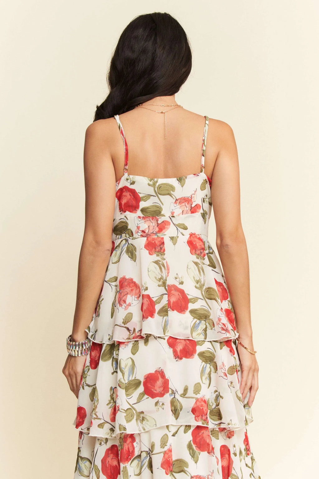 Davi & Dani Contrast Ring Lace Layered Ruffle Maxi Cami Dress