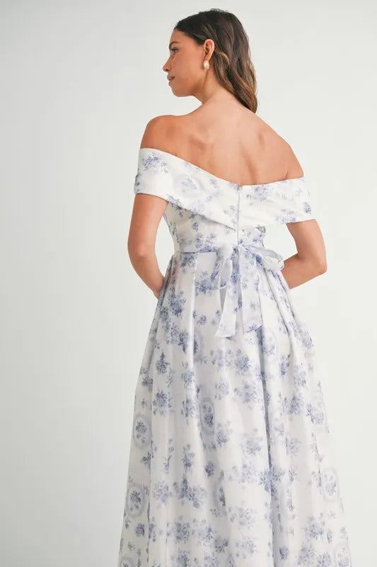 MABLE Floral Printed Off Shoulder Maxi Dress