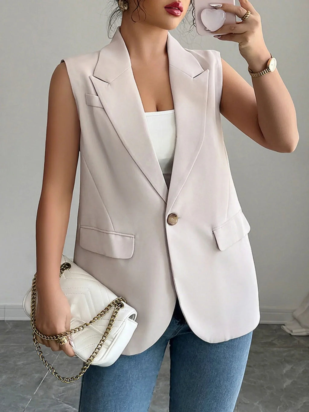 One Button Sleeveless Blazer