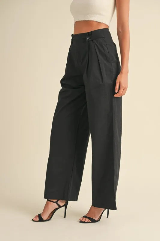 MABLE High Waist Front Pleated Detail Wide Leg Pants