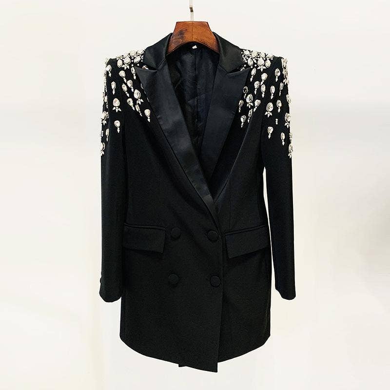 Jade Black Rhinestone Mini Blazer Dress