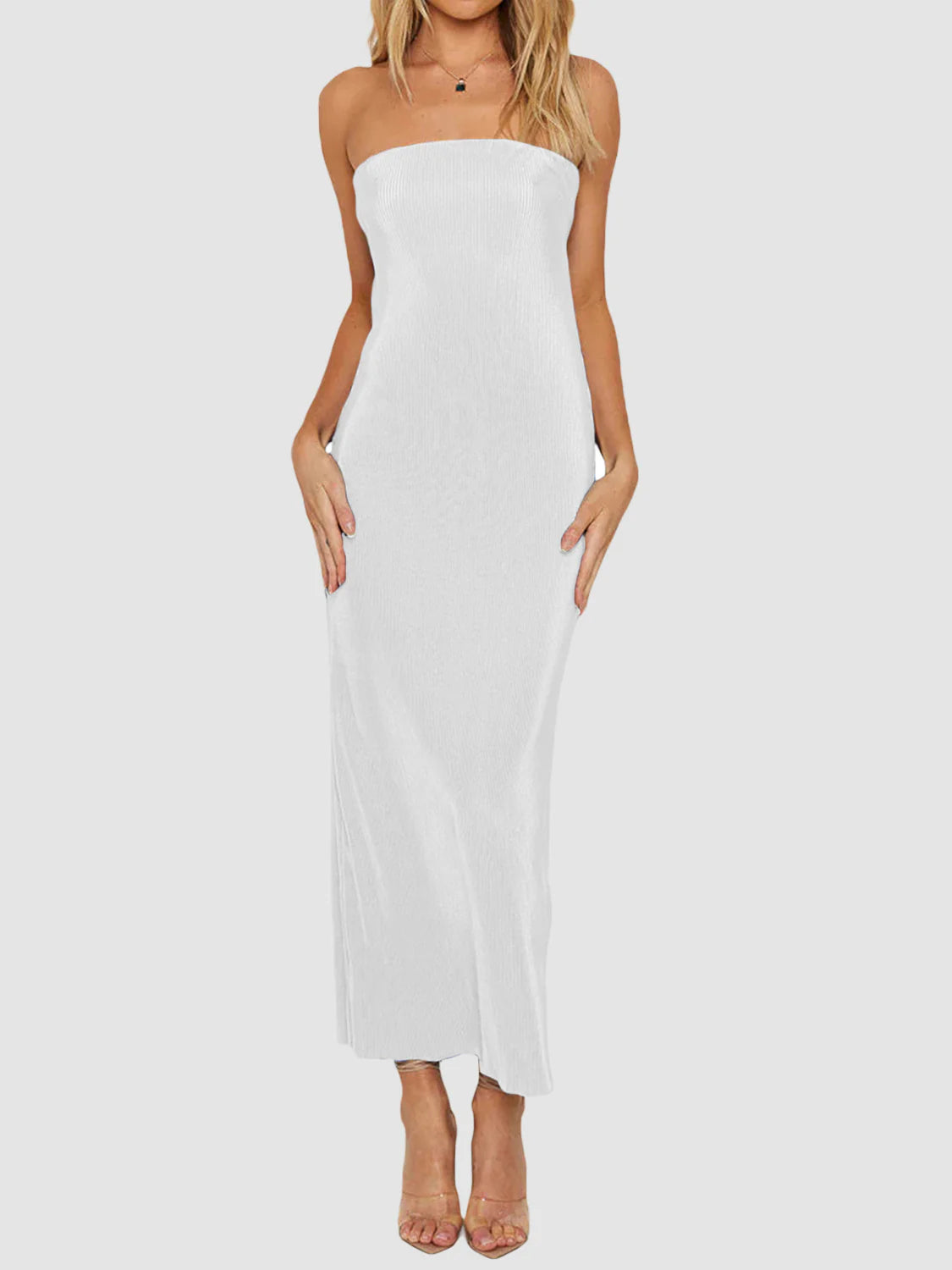 Lace-Up Back Tube Maxi Dress