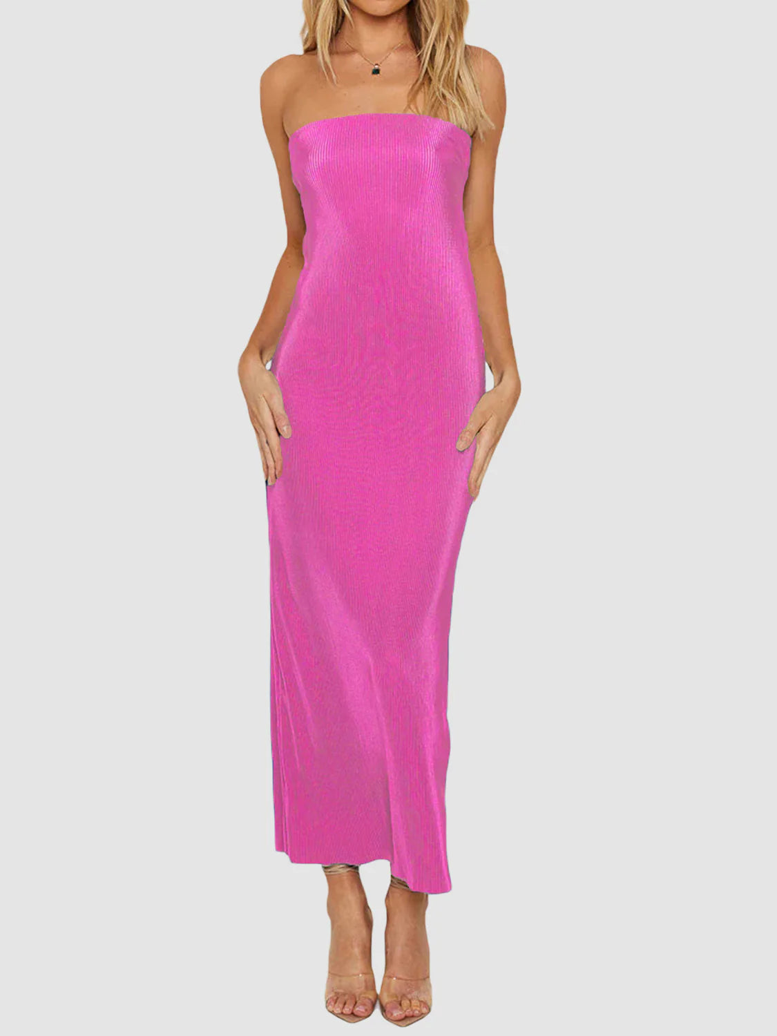 Lace-Up Back Tube Maxi Dress