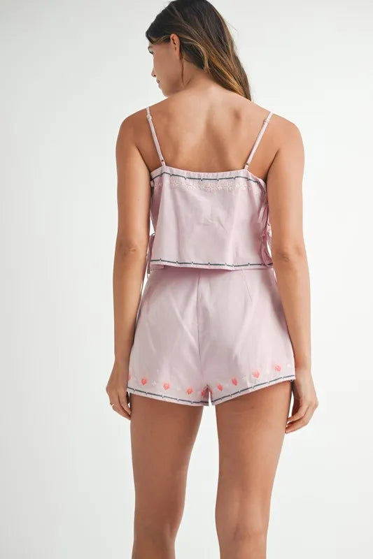 MABLE Embroidered Crop Top and Shorts Set