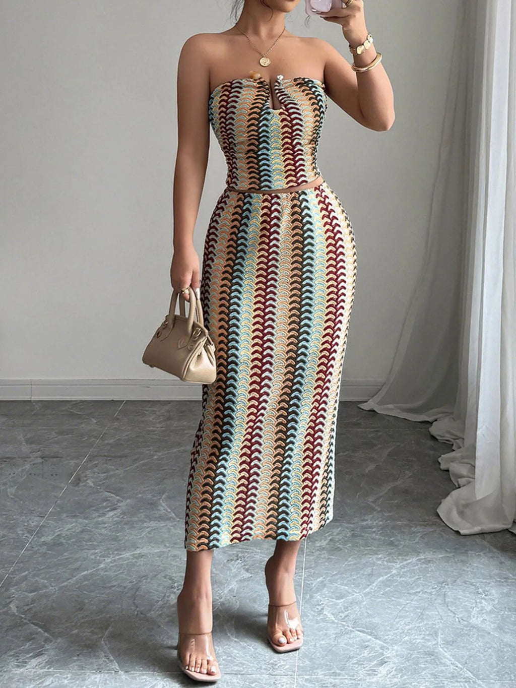 Printed Tube Top and Skirt Set