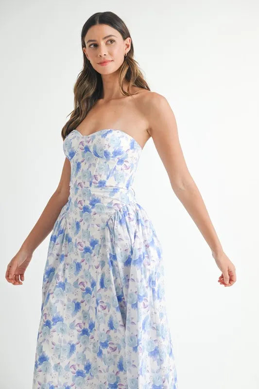 MABLE Sweetheart Neckline Floral Printed Midi Dress