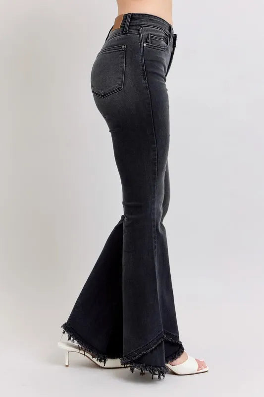 Judy Blue Full Size High Waist Flare W/ Mock Fray Tulip Hem Plus Size