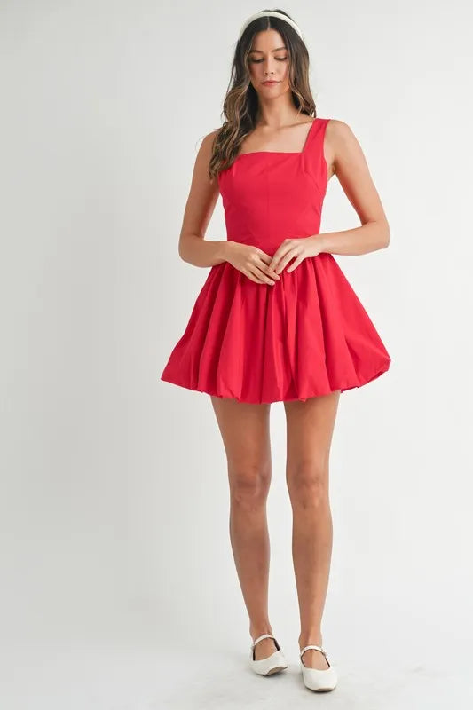MABLE Poplin Square Neckline Bubble Mini Dress