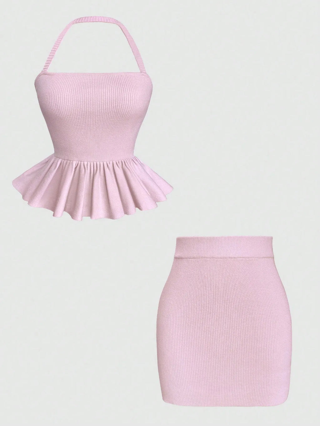 Ribbed Halter Neck Peplum Mini Dress