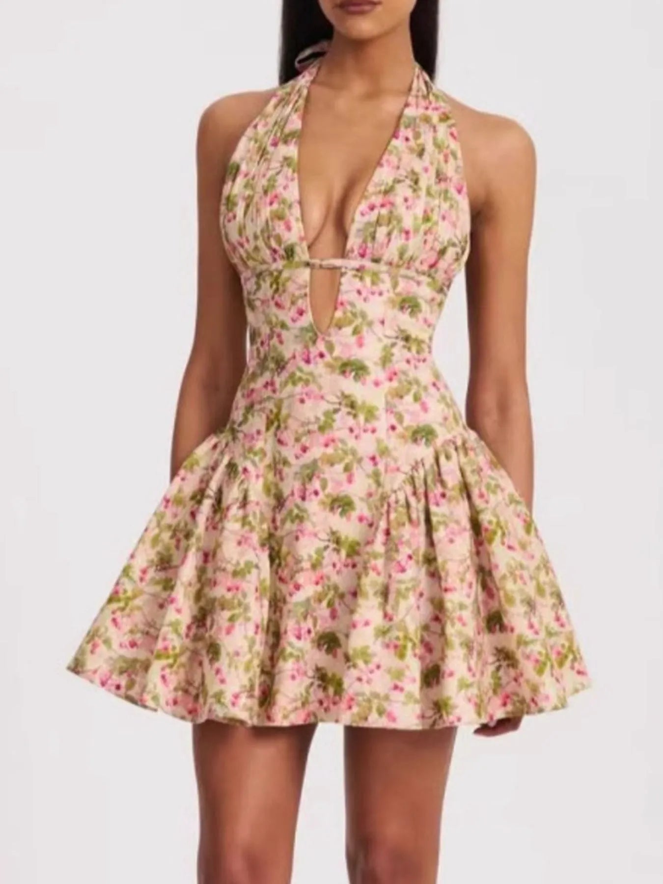 Floral Halter Neck Mini Dress