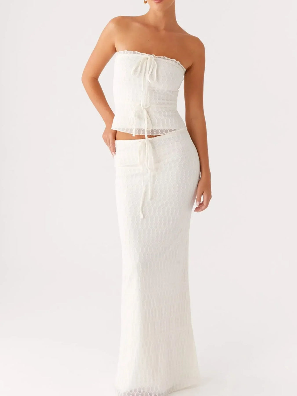Tie Front Tube Top and Maxi Skirt Set